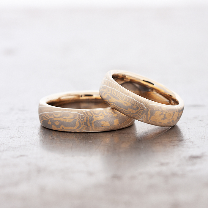 Wedding rings mokume gane with welding point
