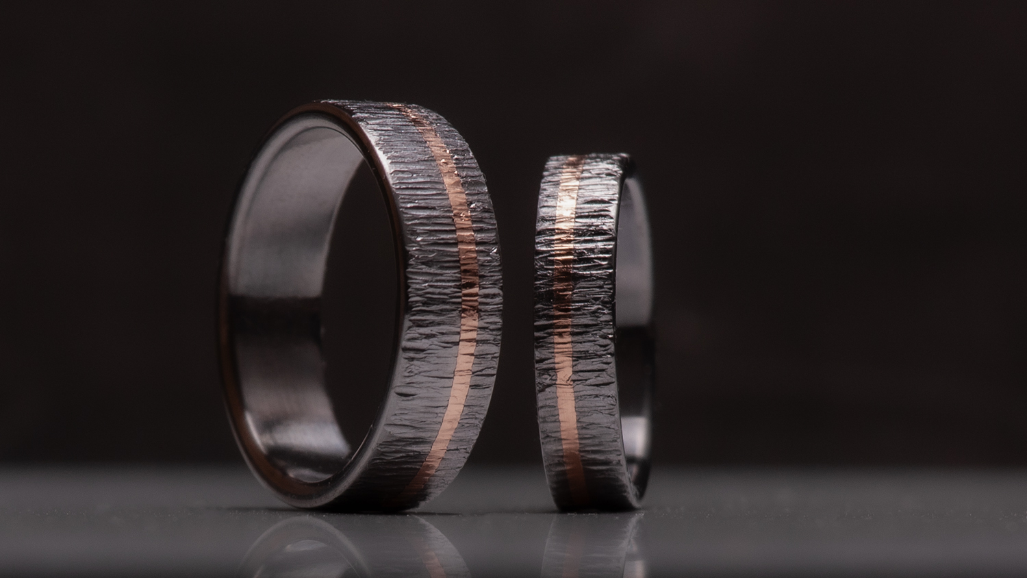 Tantalum & Rose Gold Wedding Bands Hammered Wedding Rings