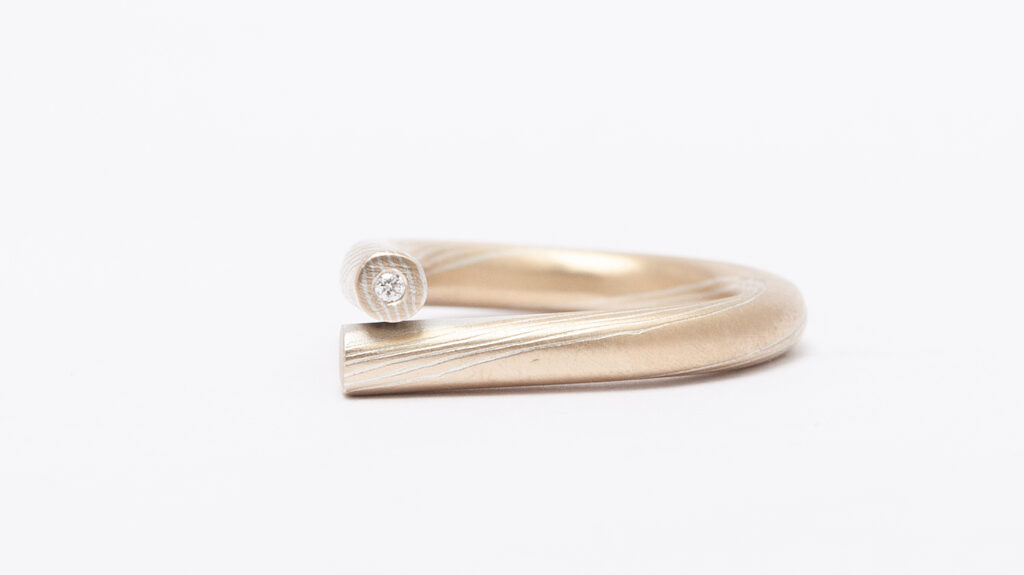 Mokume gane Ring Gold & Silber mit Diamant