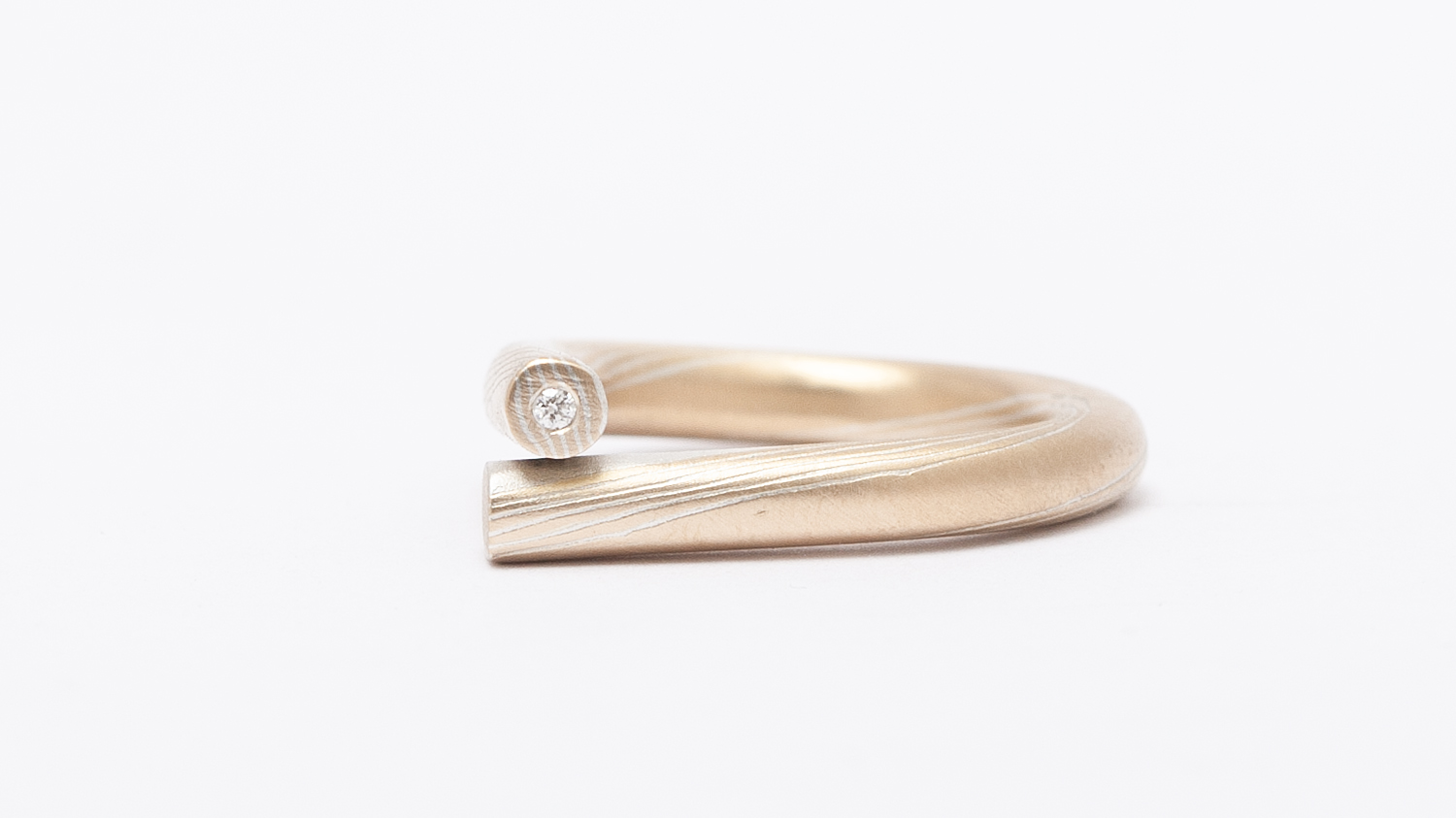 Mokume gane Ring Gold & Silber mit Diamant