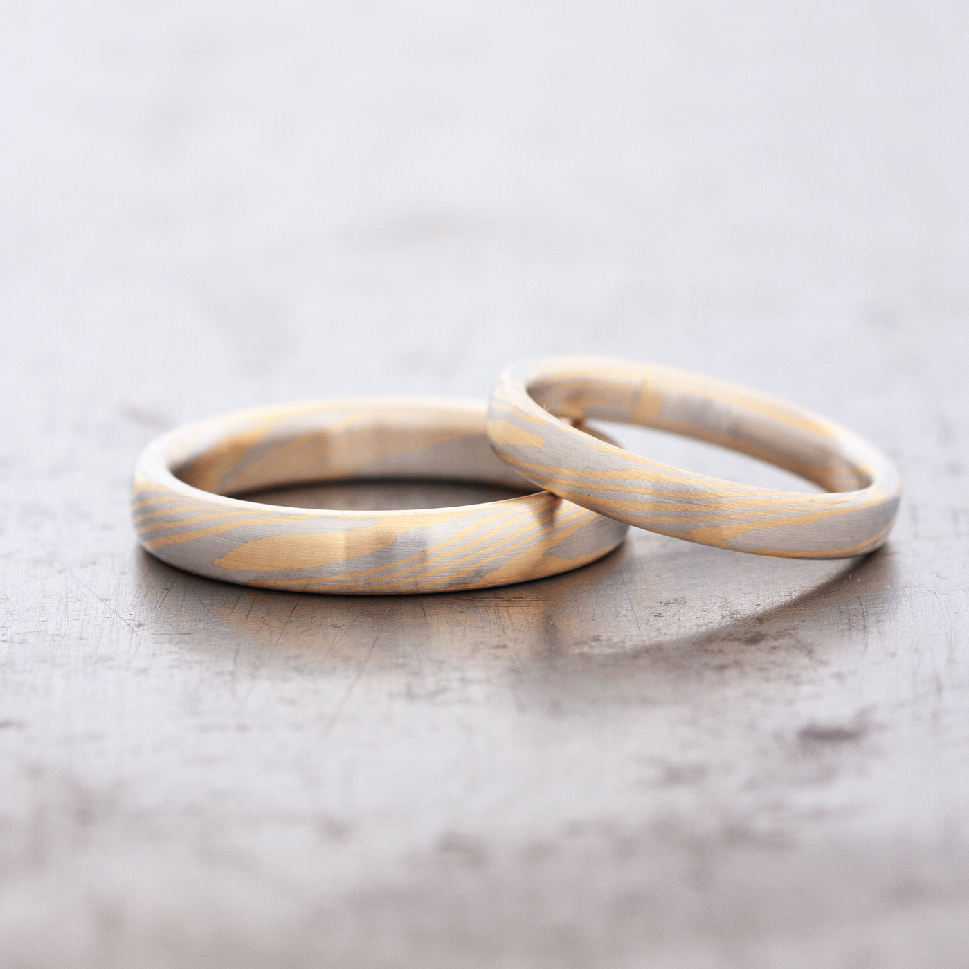 Mokume Gane Modell Sol - Gelbgold und Platin dramatisch