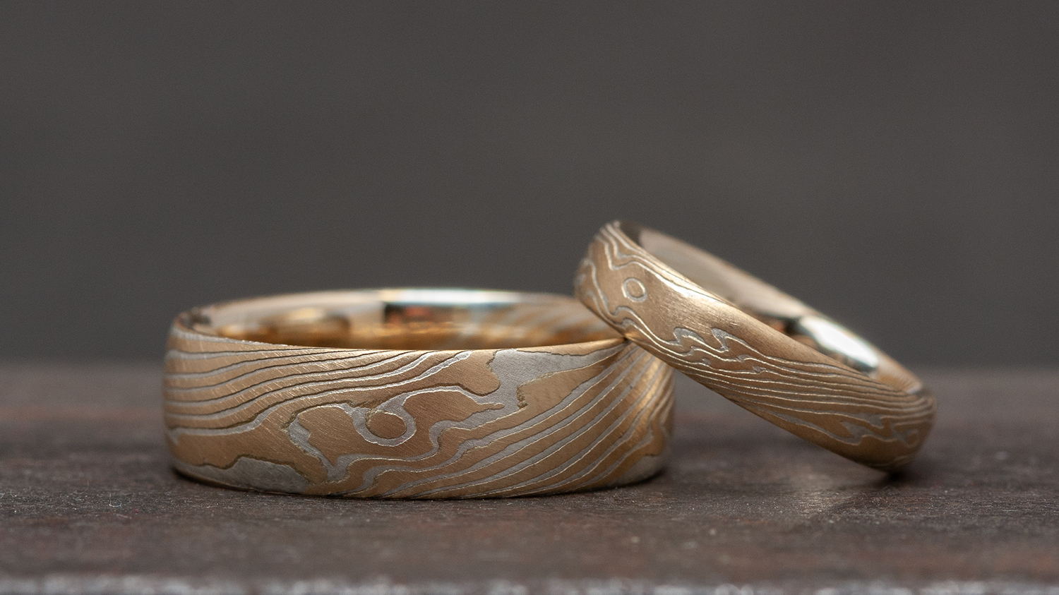 Mokume Gane Modell Aura - Gelbgold und Silber klassisch